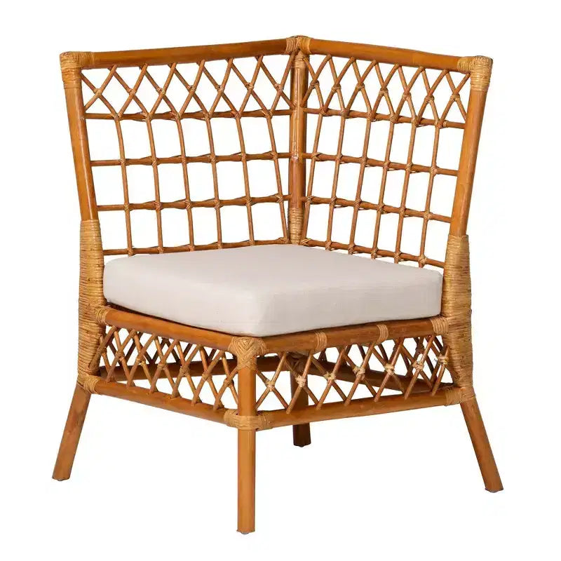 Ensemble de coin-repas 4 pièces Adora en rotin Bali & Pari : style bohème, sièges rembourrés, table en bois d'hévéa