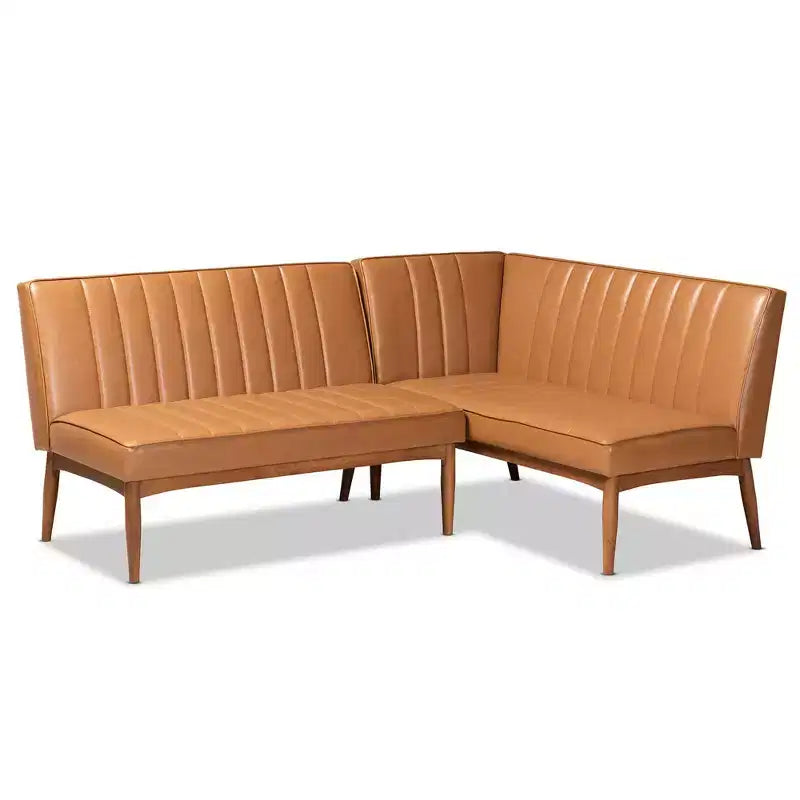 2pc Daymond Wood Dining Nook Banquette Set Tan/Walnut Brown - Baxton Studio
