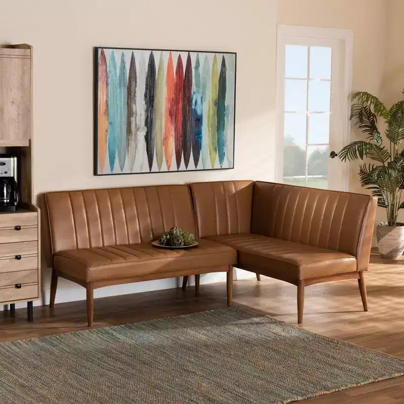 Ensemble banquette de coin repas 2 places Daymond en bois beige/noyer – Baxton Studio