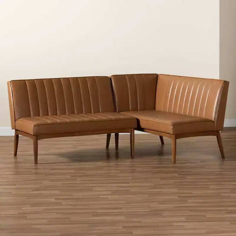 Ensemble banquette de coin repas 2 places Daymond en bois beige/noyer – Baxton Studio