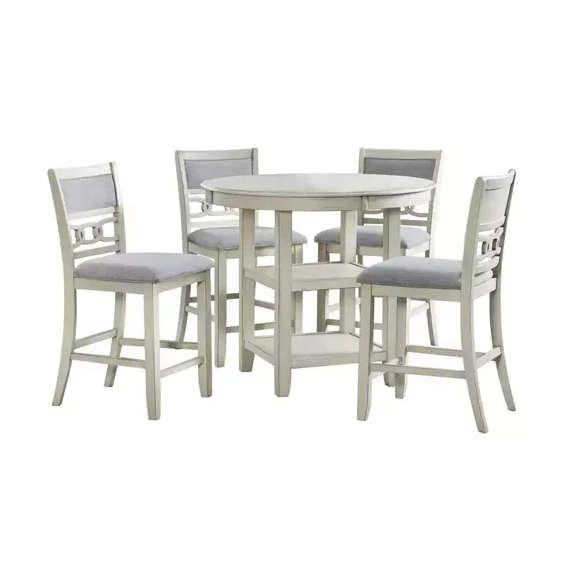 Ensemble de salle à manger 5 pièces Taylor hauteur comptoir beige - Picket House Furnishings : table ronde de style transitionnel, chaises sans accoudoirs rembourrées
