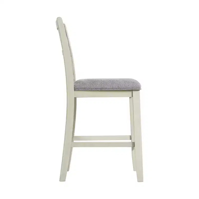Ensemble de salle à manger 5 pièces Taylor hauteur comptoir beige - Picket House Furnishings : table ronde de style transitionnel, chaises sans accoudoirs rembourrées