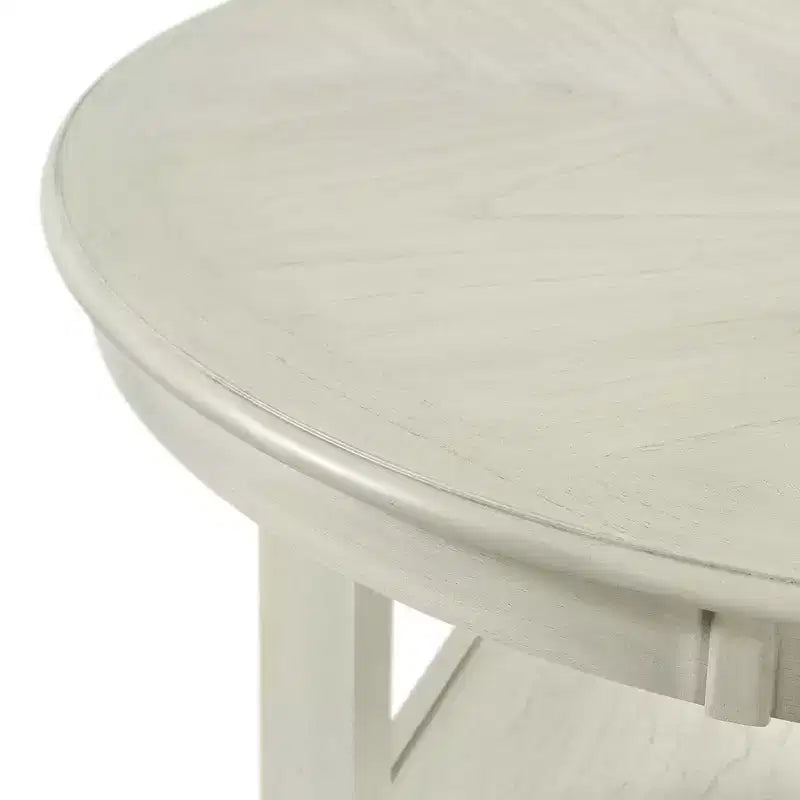 Ensemble de salle à manger 5 pièces Taylor hauteur comptoir beige - Picket House Furnishings : table ronde de style transitionnel, chaises sans accoudoirs rembourrées