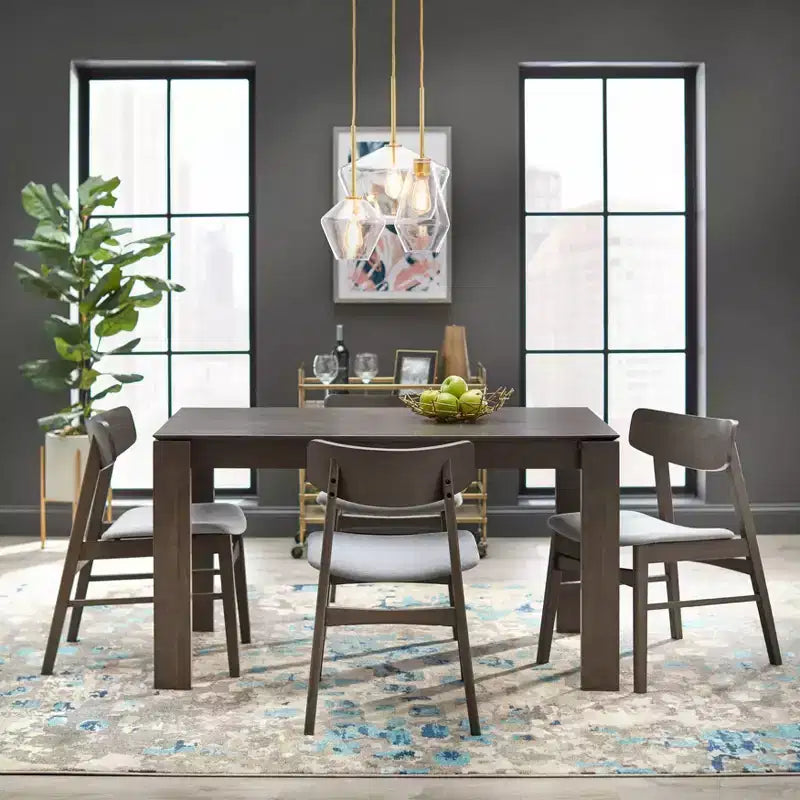 Ensemble de salle à manger rectangulaire moderne Gogi 5 pièces Buylateral gris : finition rustique, placage en bois de frêne, 4 chaises rembourrées