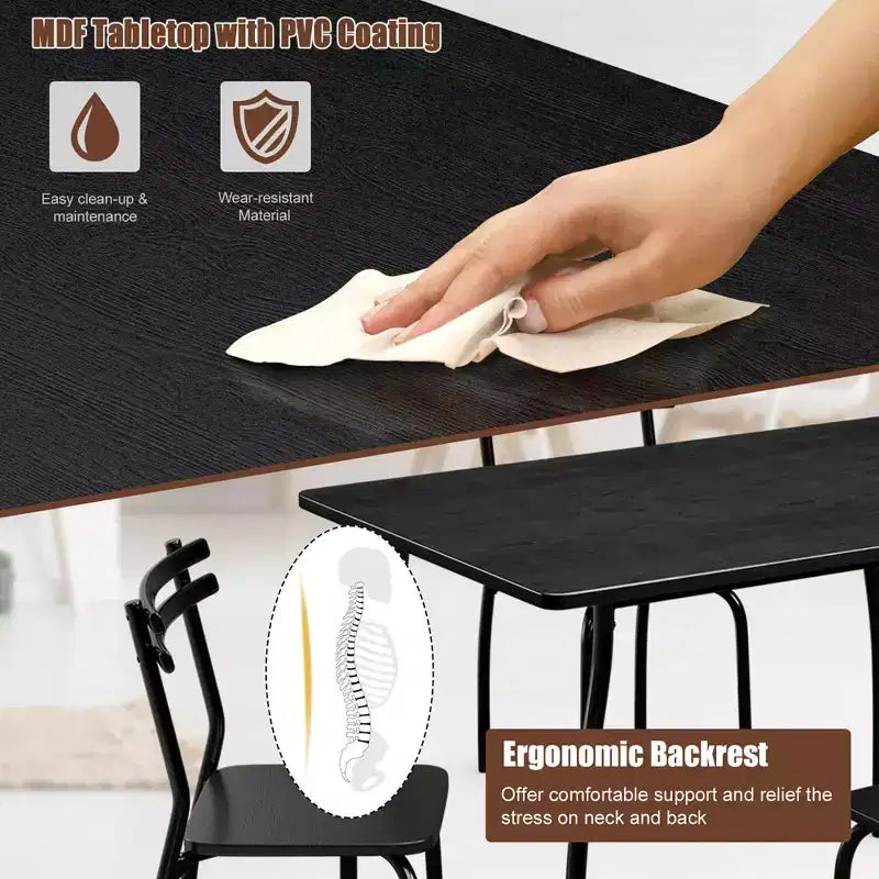 Costway Ensemble de salle à manger 5 pièces Table de 76,2 cm et 4 chaises Meubles de cuisine à domicile pour petit déjeuner Noir