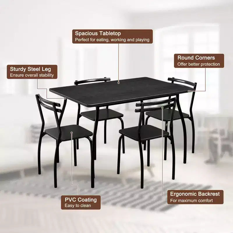Costway Ensemble de salle à manger 5 pièces Table de 76,2 cm et 4 chaises Meubles de cuisine à domicile pour petit déjeuner Noir