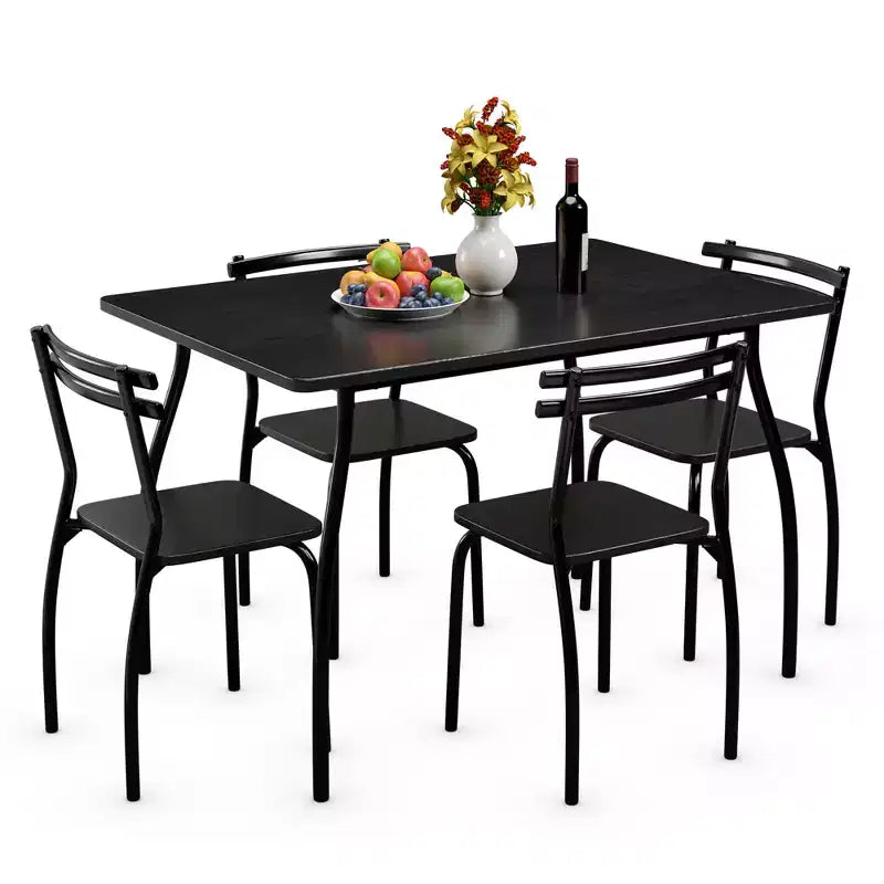 Costway Ensemble de salle à manger 5 pièces Table de 76,2 cm et 4 chaises Meubles de cuisine à domicile pour petit déjeuner Noir