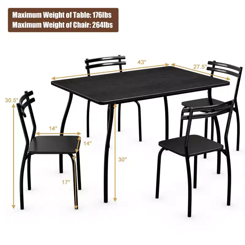 Costway Ensemble de salle à manger 5 pièces Table de 76,2 cm et 4 chaises Meubles de cuisine à domicile pour petit déjeuner Noir
