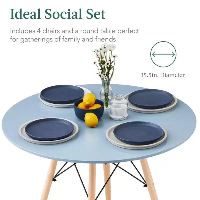 Ensemble de salle à manger compact 5 pièces style moderne du milieu du siècle Best Choice Products avec 4 chaises, pieds en bois