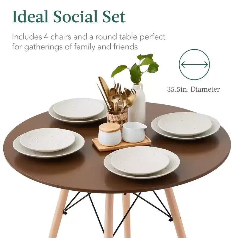 Ensemble de salle à manger compact 5 pièces style moderne du milieu du siècle Best Choice Products avec 4 chaises, pieds en bois