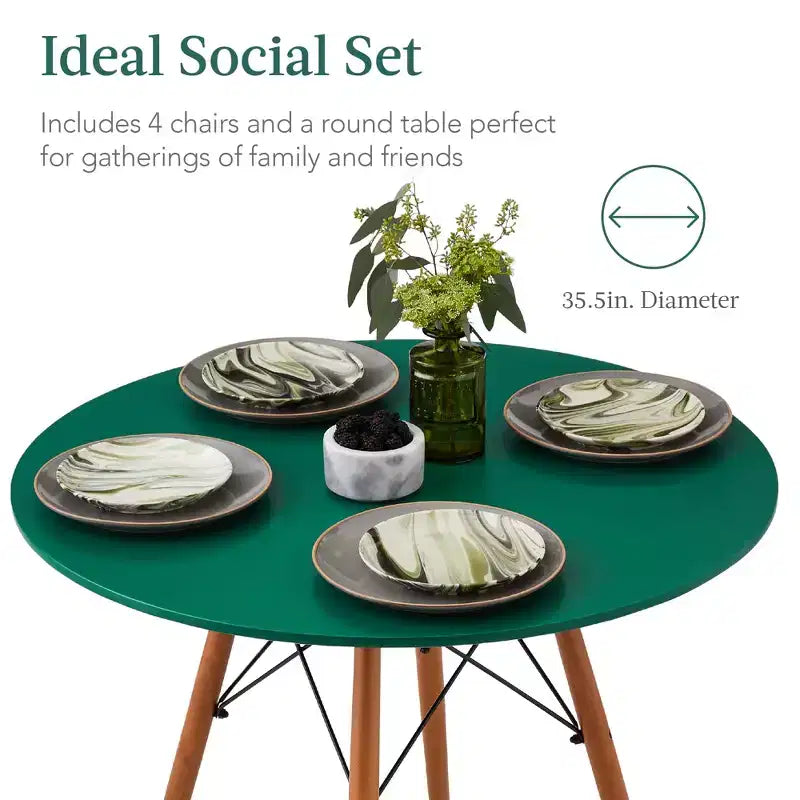 Ensemble de salle à manger compact 5 pièces style moderne du milieu du siècle Best Choice Products avec 4 chaises, pieds en bois