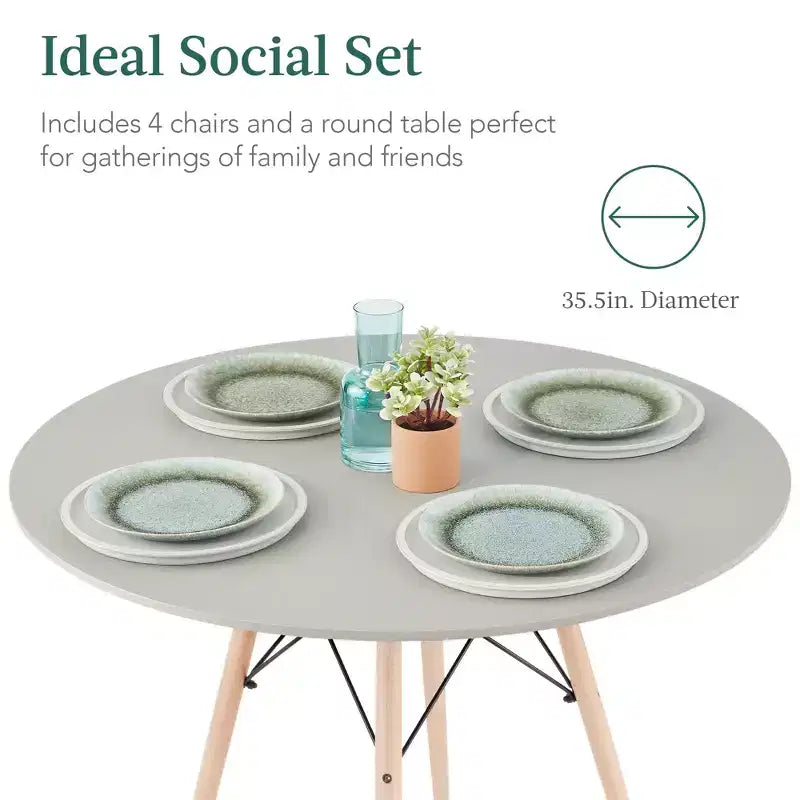 Ensemble de salle à manger compact 5 pièces style moderne du milieu du siècle Best Choice Products avec 4 chaises, pieds en bois