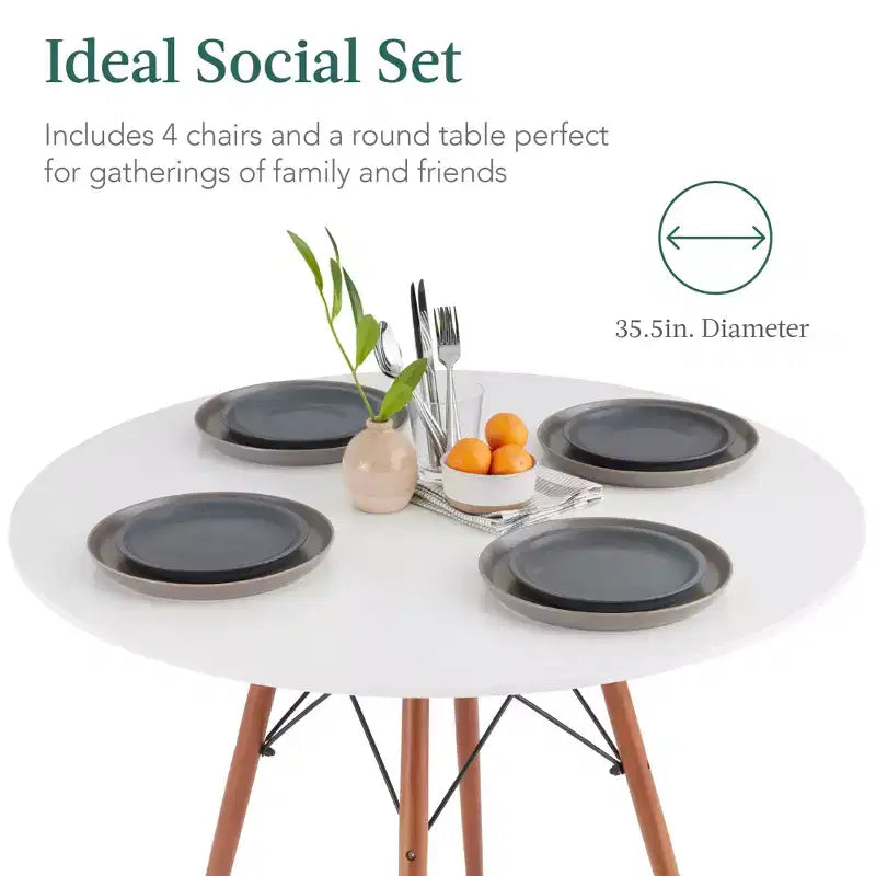 Ensemble de salle à manger compact 5 pièces style moderne du milieu du siècle Best Choice Products avec 4 chaises, pieds en bois