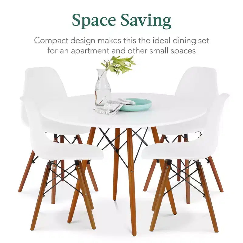 Ensemble de salle à manger compact 5 pièces style moderne du milieu du siècle Best Choice Products avec 4 chaises, pieds en bois