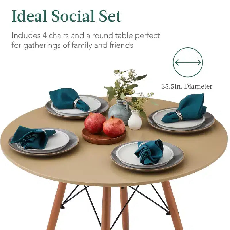 Ensemble de salle à manger compact 5 pièces style moderne du milieu du siècle Best Choice Products avec 4 chaises, pieds en bois