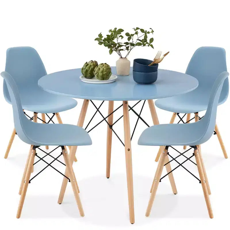 Ensemble de salle à manger compact 5 pièces style moderne du milieu du siècle Best Choice Products avec 4 chaises, pieds en bois