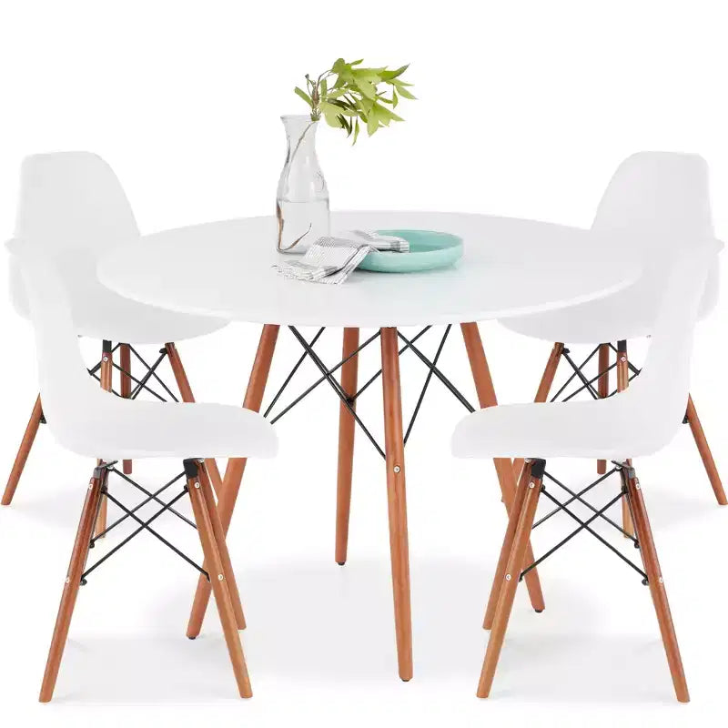 Ensemble de salle à manger compact 5 pièces style moderne du milieu du siècle Best Choice Products avec 4 chaises, pieds en bois