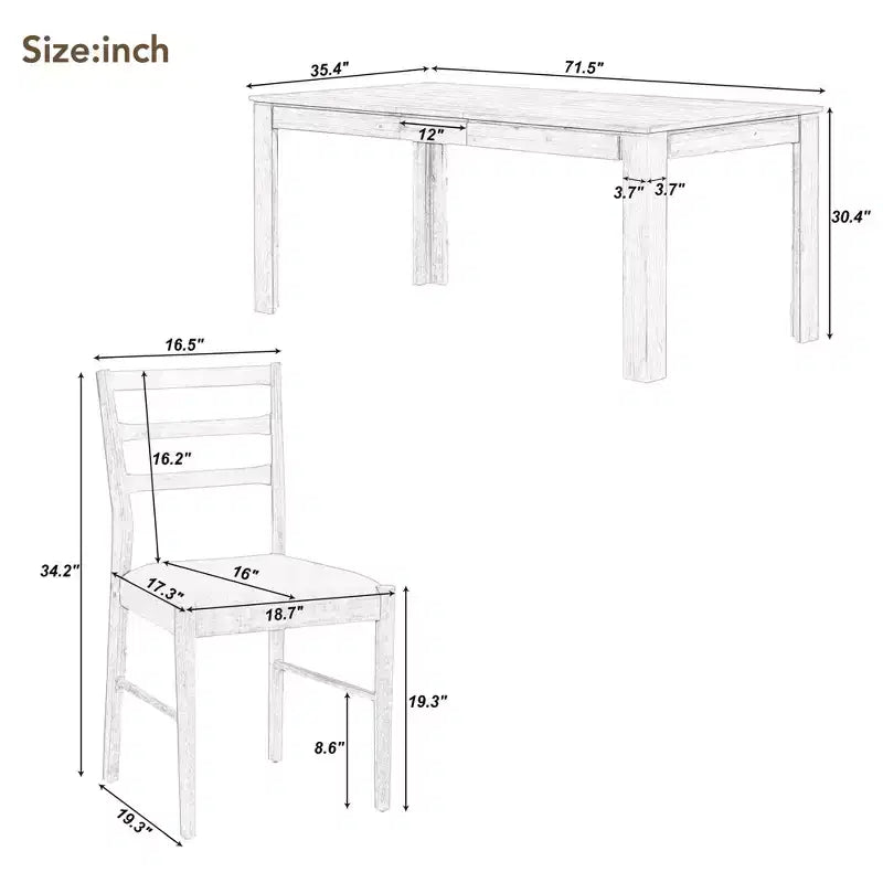 Ensemble de salle à manger extensible en bois 7 pièces avec 6 chaises rembourrées, rallonge de 12 po et 2 tiroirs - ModernLuxe