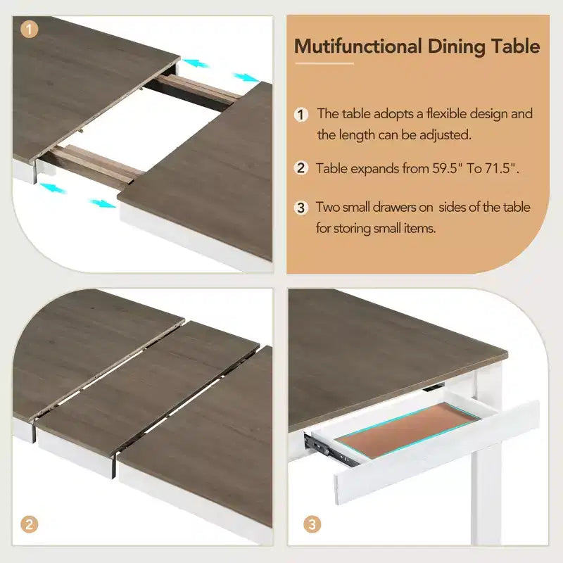 Ensemble de salle à manger extensible en bois 7 pièces avec 6 chaises rembourrées, rallonge de 12 po et 2 tiroirs - ModernLuxe