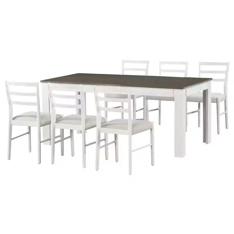 Ensemble de salle à manger extensible en bois 7 pièces avec 6 chaises rembourrées, rallonge de 12 po et 2 tiroirs - ModernLuxe