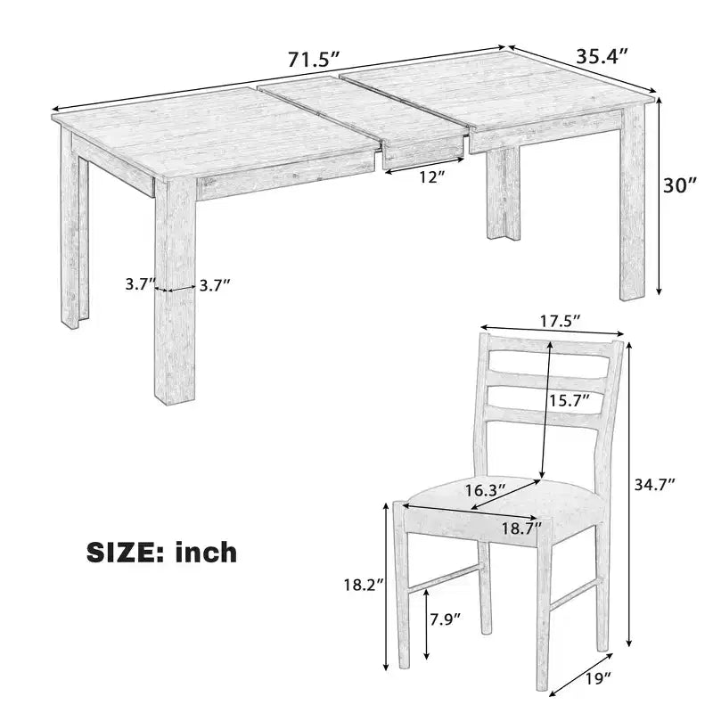 Ensemble de salle à manger extensible en bois 7 pièces avec 6 chaises rembourrées, rallonge de 12 po et 2 tiroirs - ModernLuxe