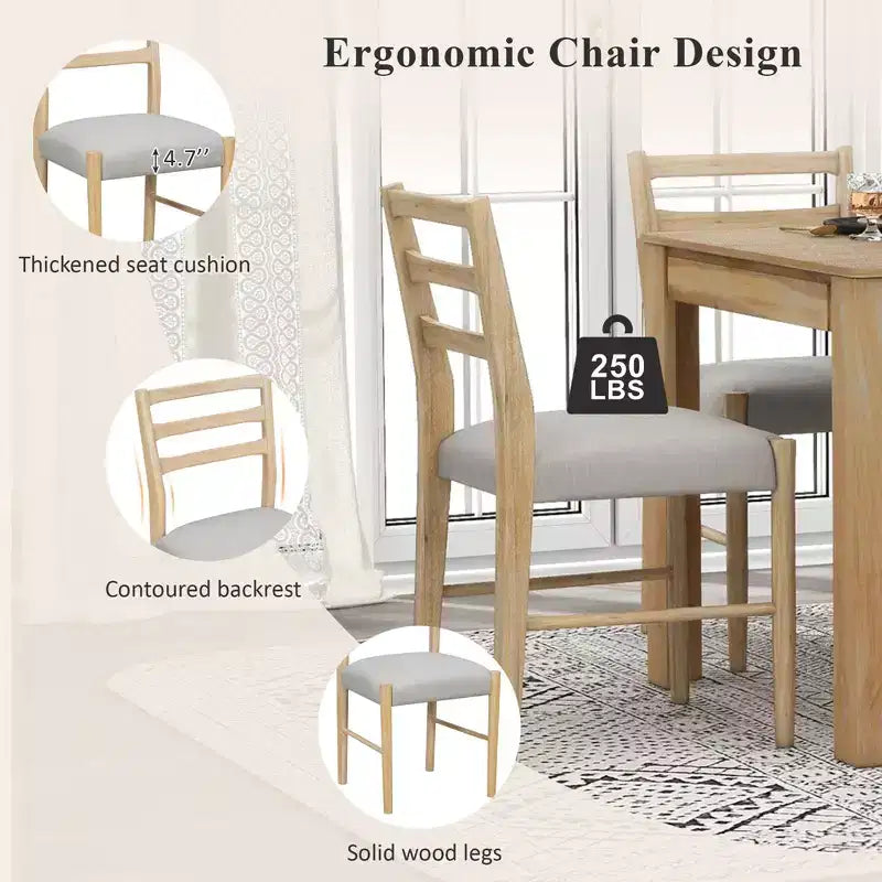 Ensemble de salle à manger extensible en bois 7 pièces avec 6 chaises rembourrées, rallonge de 12 po et 2 tiroirs - ModernLuxe