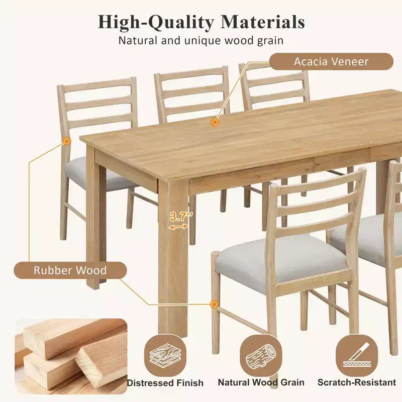 Ensemble de salle à manger extensible en bois 7 pièces avec 6 chaises rembourrées, rallonge de 12 po et 2 tiroirs - ModernLuxe