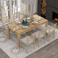 7 PCS Extendable Wooden Dining Table Set with 6 Upholstered Chairs, 12 Leaf and 2 Drawers-ModernLuxe