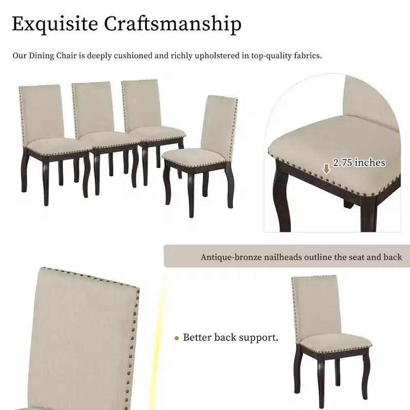 Ensemble de salle à manger 5 pièces avec table ronde extensible en bois et 4 chaises de salle à manger rembourrées - ModernLuxe