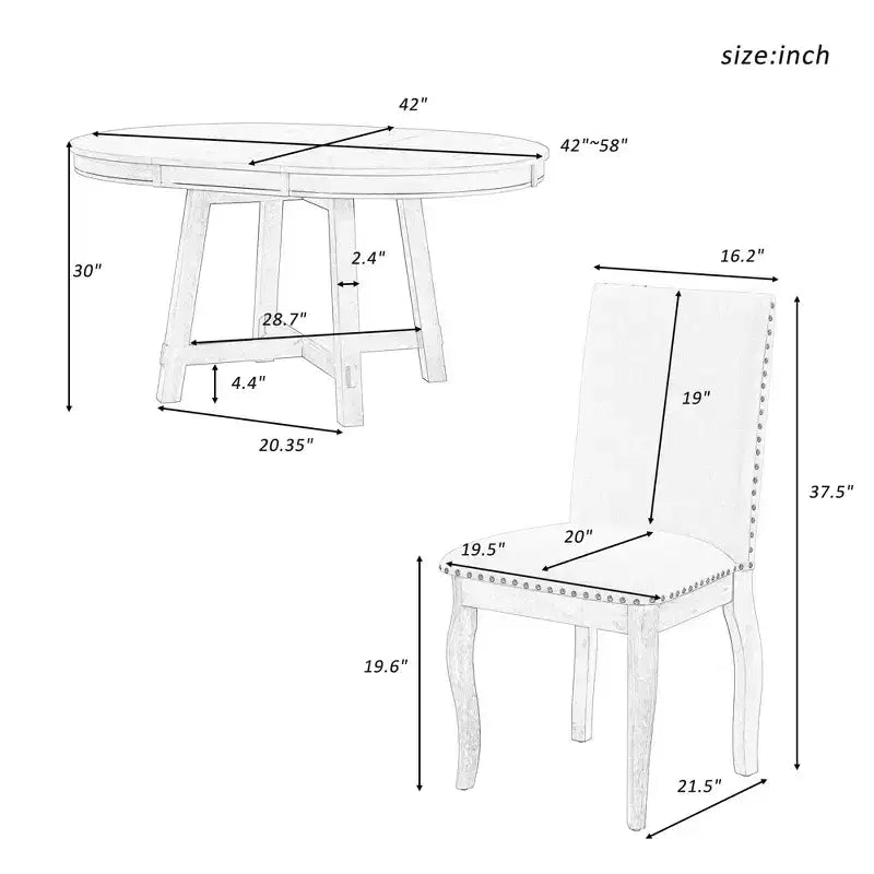 Ensemble de salle à manger 5 pièces avec table ronde extensible en bois et 4 chaises de salle à manger rembourrées - ModernLuxe