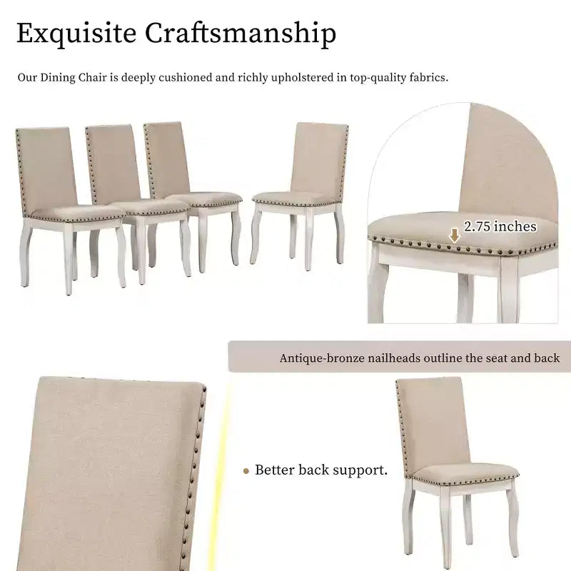 Ensemble de salle à manger 5 pièces avec table ronde extensible en bois et 4 chaises de salle à manger rembourrées - ModernLuxe