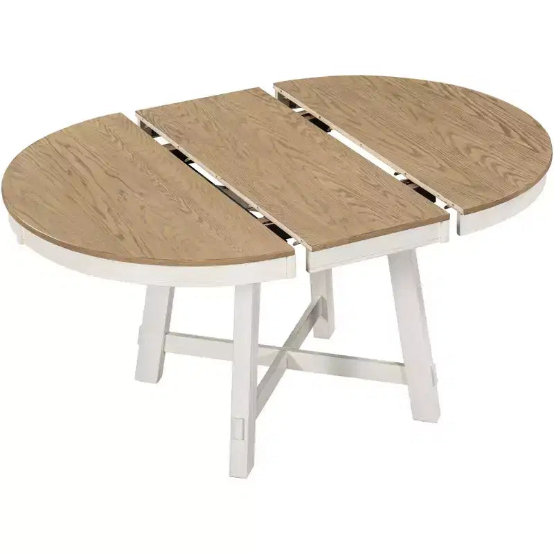 Ensemble de salle à manger 5 pièces avec table ronde extensible en bois et 4 chaises de salle à manger rembourrées - ModernLuxe