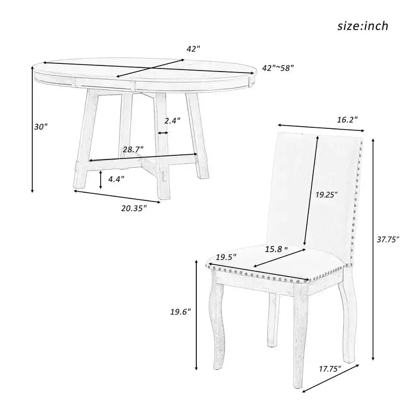 Ensemble de salle à manger 5 pièces avec table ronde extensible en bois et 4 chaises de salle à manger rembourrées - ModernLuxe