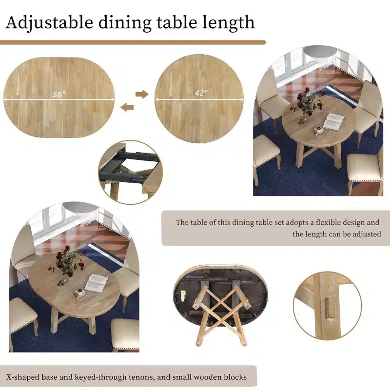 Ensemble de salle à manger 5 pièces avec table ronde extensible en bois et 4 chaises de salle à manger rembourrées - ModernLuxe
