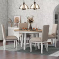 Ensemble de salle à manger 5 pièces avec table ronde extensible en bois et 4 chaises de salle à manger rembourrées - ModernLuxe