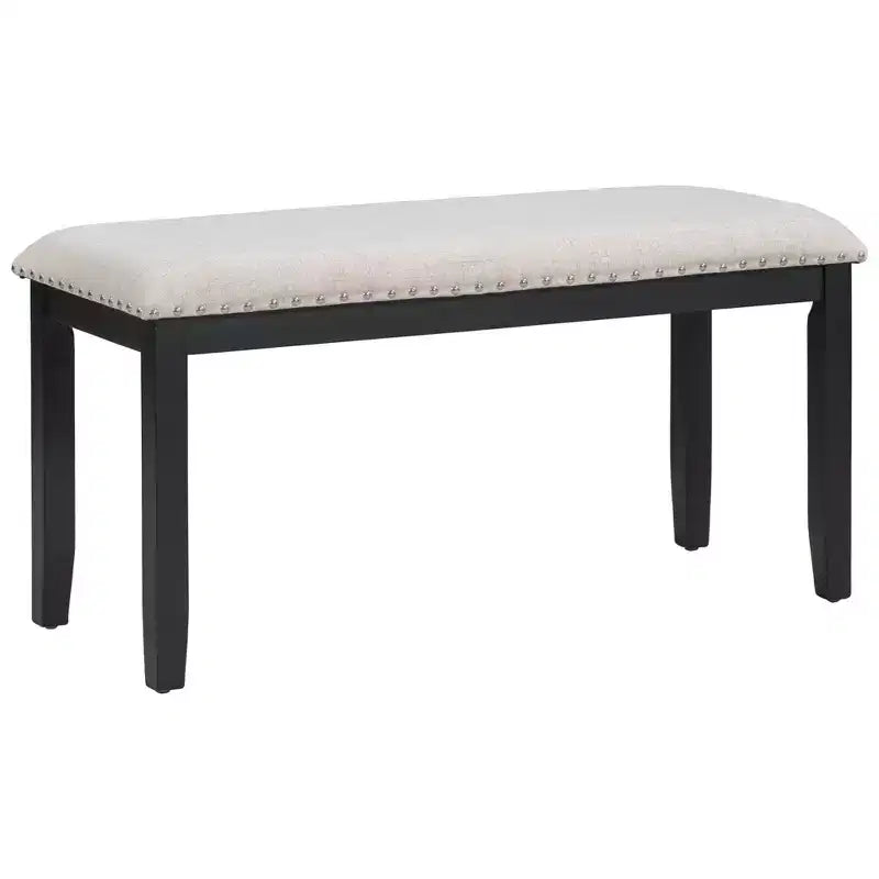 Ensemble de salle à manger 6 places ModernLuxe, table rectangulaire avec pieds en V, 4 chaises rembourrées et banc, blanc