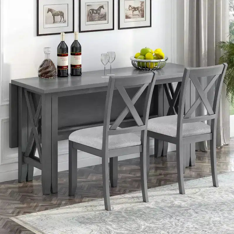 Ensemble de table à manger en bois 6 pièces, table pliante avec 4 chaises rembourrées et banc-ModernLuxe