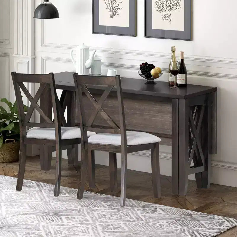 Ensemble de table à manger en bois 6 pièces, table pliante avec 4 chaises rembourrées et banc-ModernLuxe