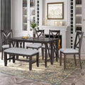 6 PSC Wood Dining Table Set, Foldable Table with 4 Upholstered Chairs and Bench-ModernLuxe