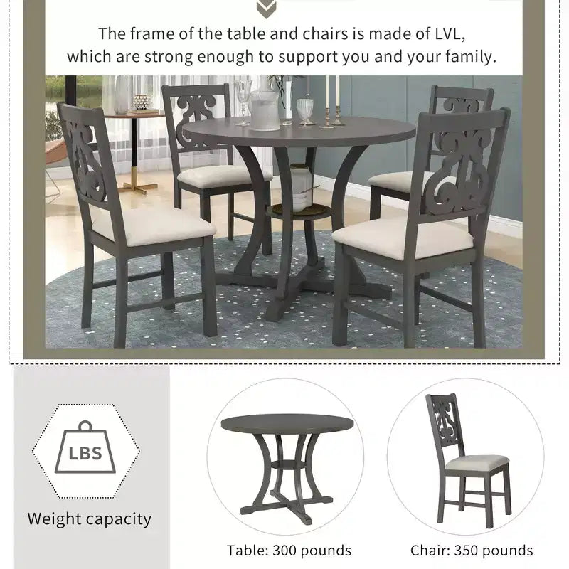 Ensemble de salle à manger rond 5 pièces avec pieds de forme spéciale et dossier de chaise ajouré au design exquis 4A - ModernLuxe