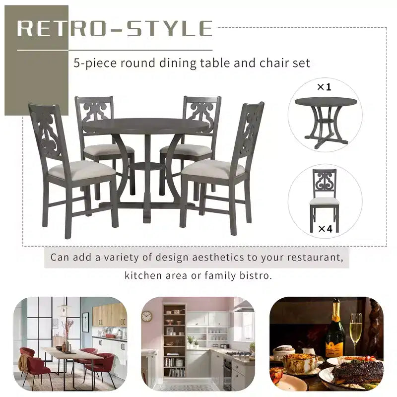 Ensemble de salle à manger rond 5 pièces avec pieds de forme spéciale et dossier de chaise ajouré au design exquis 4A - ModernLuxe