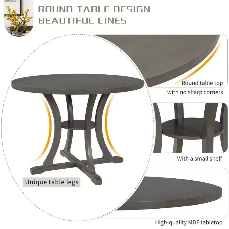 Ensemble de salle à manger rond 5 pièces avec pieds de forme spéciale et dossier de chaise ajouré au design exquis 4A - ModernLuxe