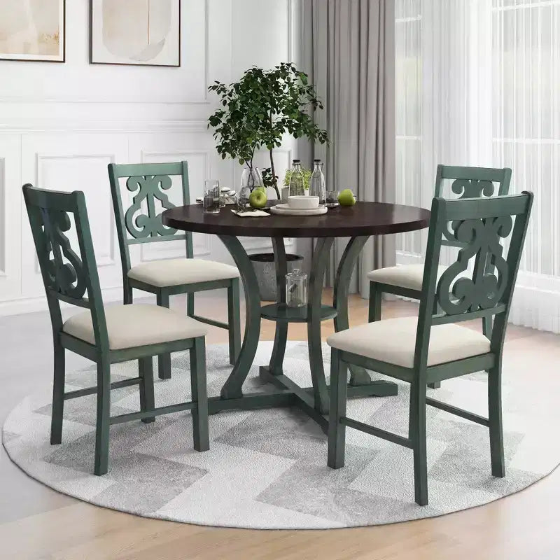 Ensemble de salle à manger rond 5 pièces avec pieds de forme spéciale et dossier de chaise ajouré au design exquis 4A - ModernLuxe