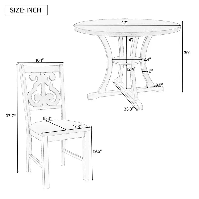 Ensemble de salle à manger rond 5 pièces avec pieds de forme spéciale et dossier de chaise ajouré au design exquis 4A - ModernLuxe