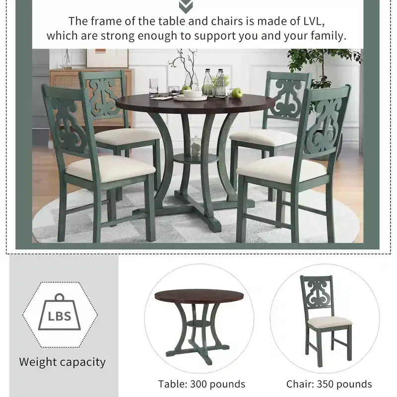 Ensemble de salle à manger rond 5 pièces avec pieds de forme spéciale et dossier de chaise ajouré au design exquis 4A - ModernLuxe