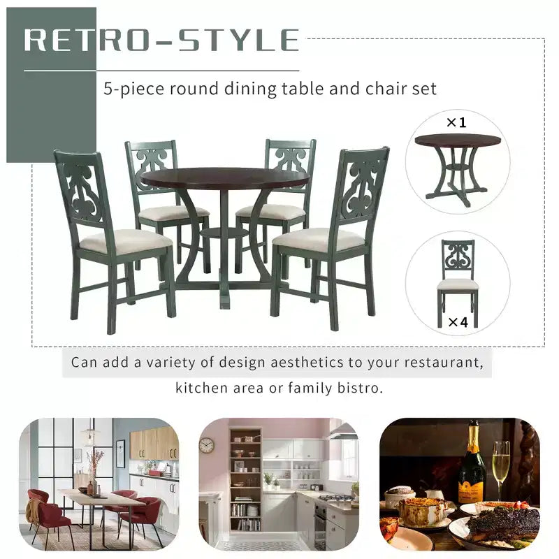 Ensemble de salle à manger rond 5 pièces avec pieds de forme spéciale et dossier de chaise ajouré au design exquis 4A - ModernLuxe