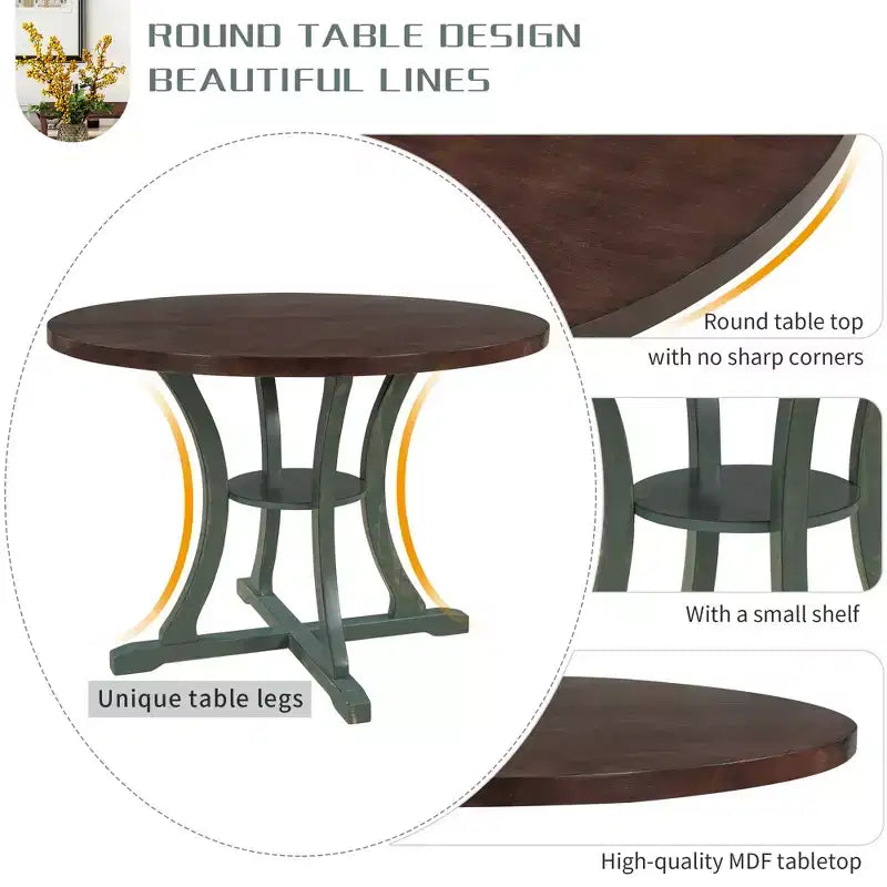 Ensemble de salle à manger rond 5 pièces avec pieds de forme spéciale et dossier de chaise ajouré au design exquis 4A - ModernLuxe