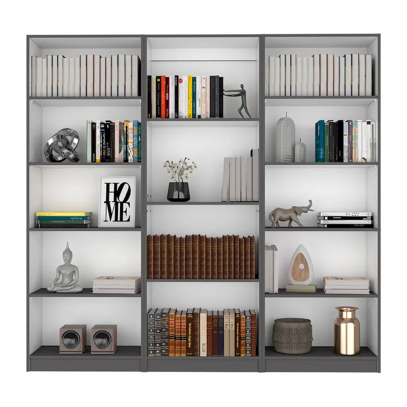 Lot de 3 bibliothèques 5 étagères de 188 cm de large, option B