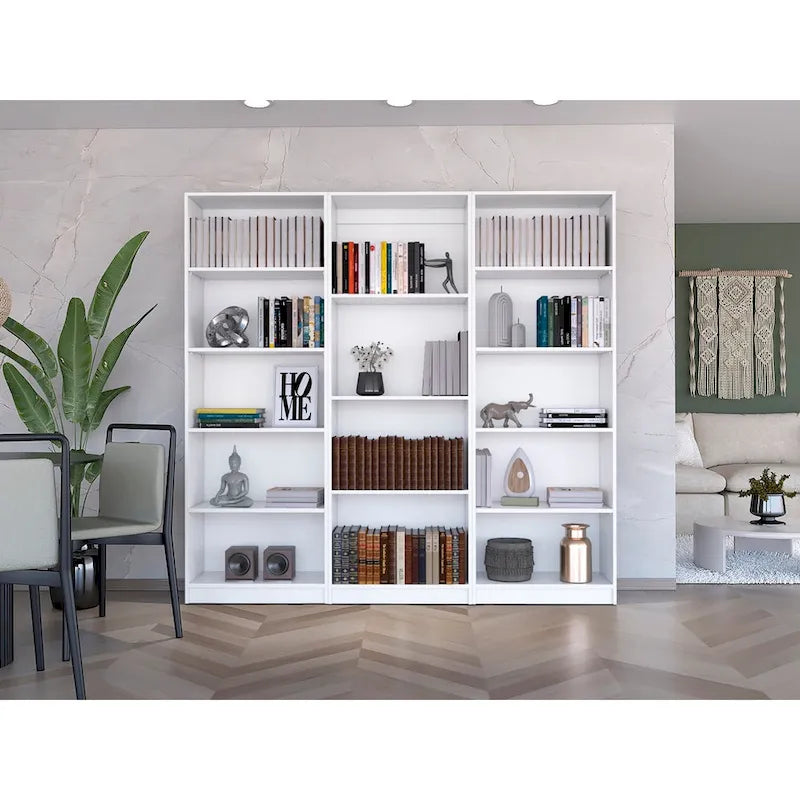 Lot de 3 bibliothèques 5 étagères de 188 cm de large, option B