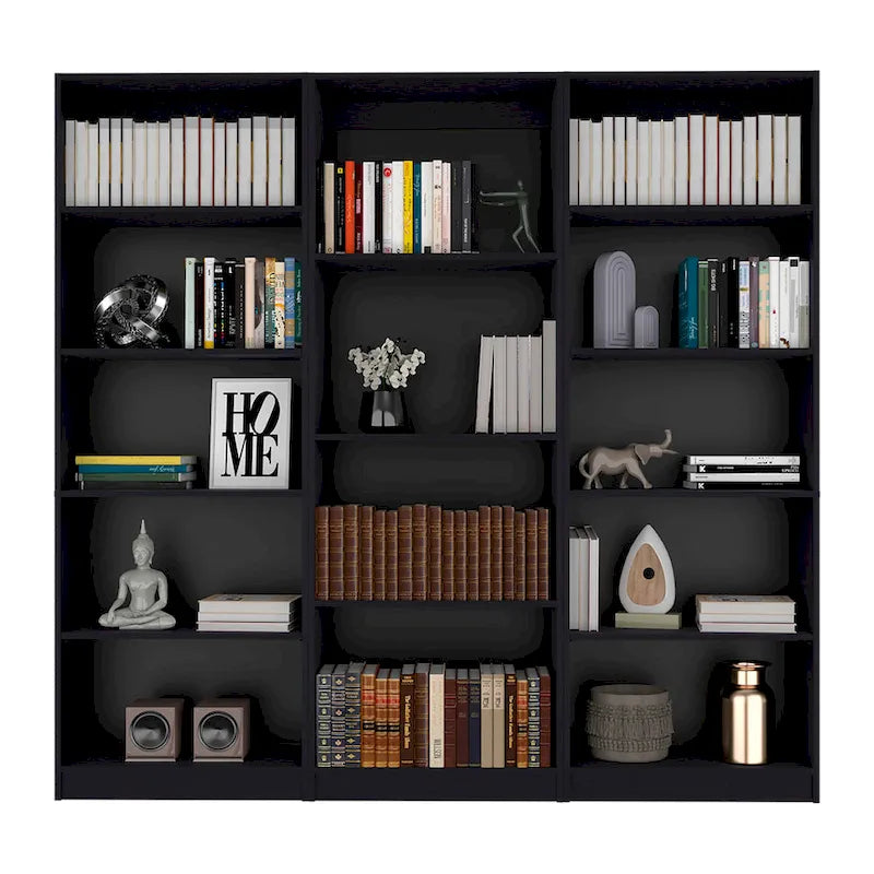 Lot de 3 bibliothèques 5 étagères de 188 cm de large, option B